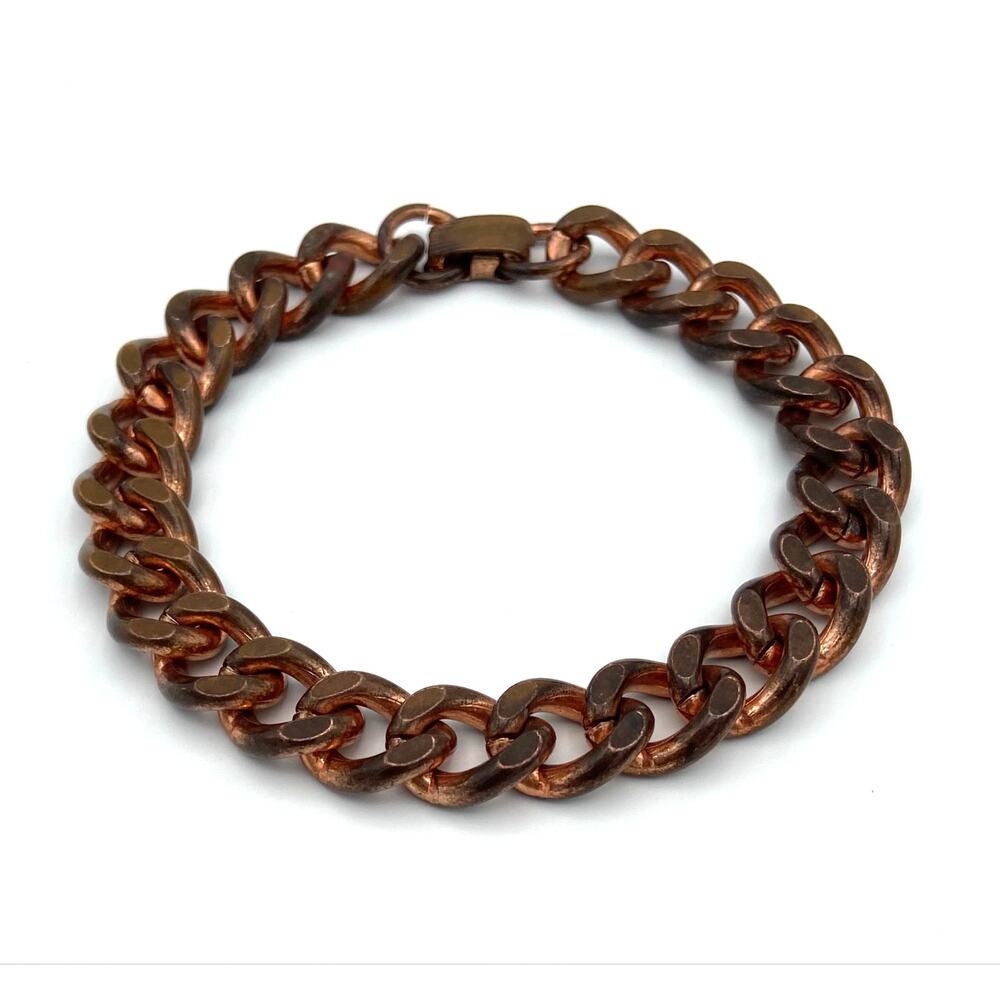 Vintage Solid Copper Curb Link Bracelet Chunky Cuban Chain 8.5" Unisex 64.13g